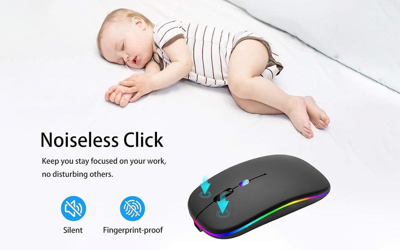 AOLIKOKO Wireless Bluetooth Mouse Rechargeable Laptop Mice with LED Use Portable(BT5.2 and USB 2.4G) Dual Mode Connection Silent Slim Computer Mouse for Laptop/iPad Tablet/Apple MacBook/PC (Black) - Image 4